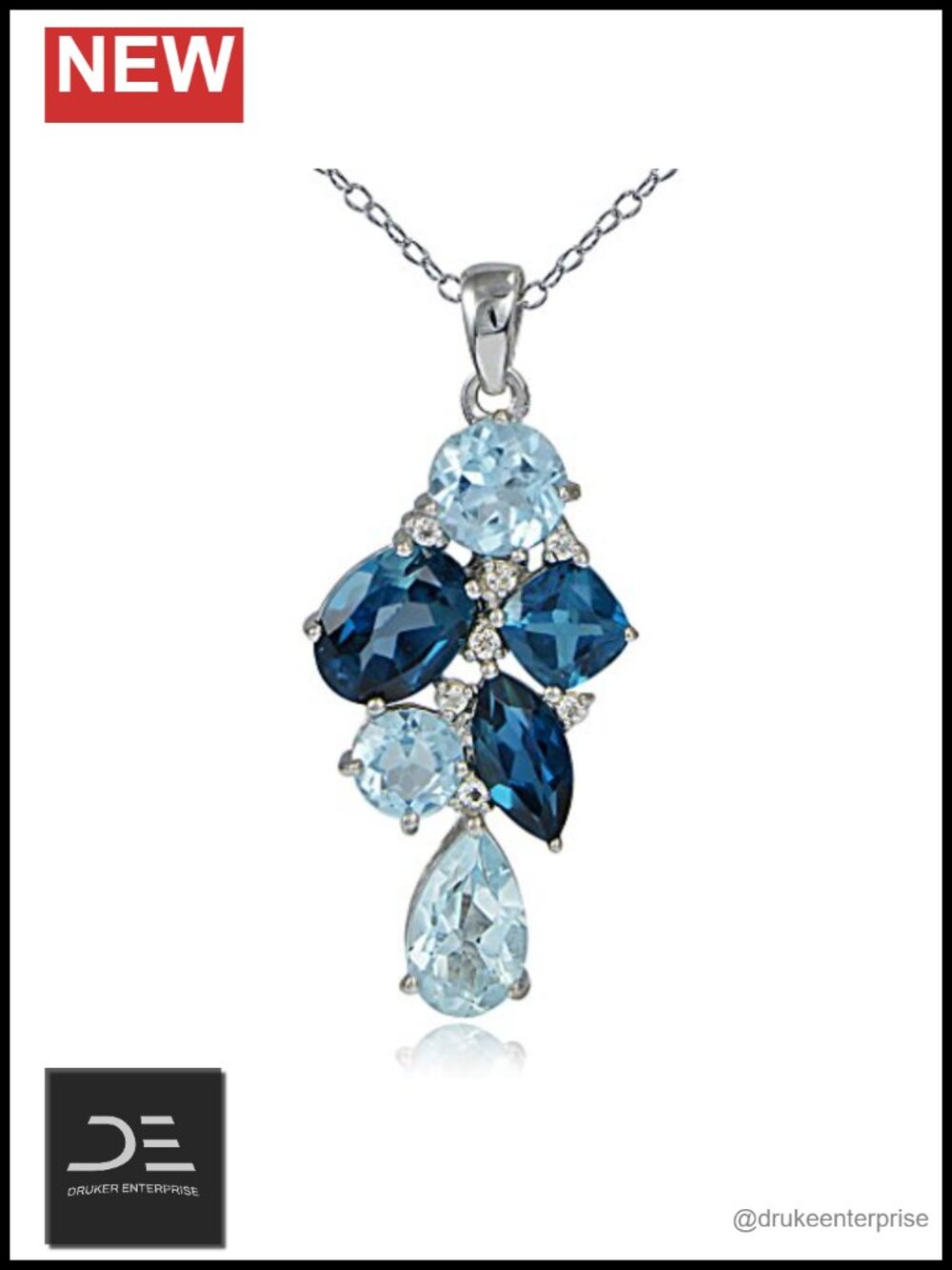 Sterling Silver Topaz Cluster Teardrop Pendant Necklace with 18 Inch Rolo